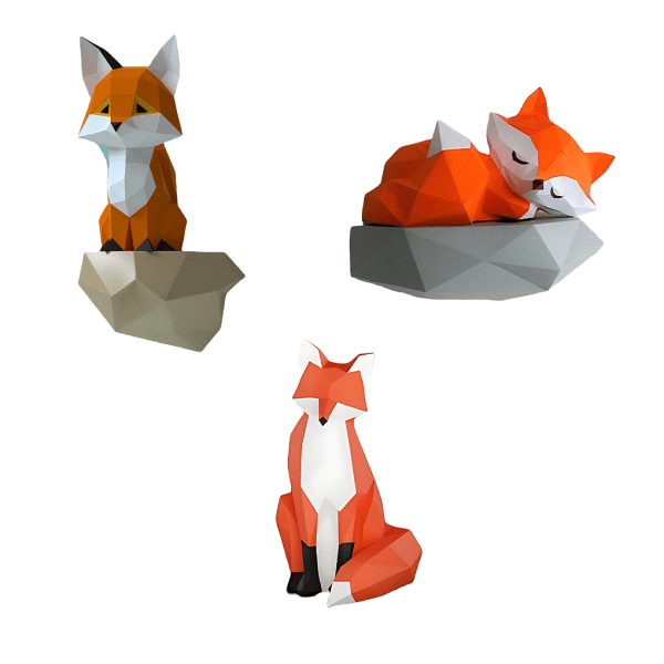 3D PaperCraft DIY-modell Söt och unik miljövänlig och hållbar Crouching Fox