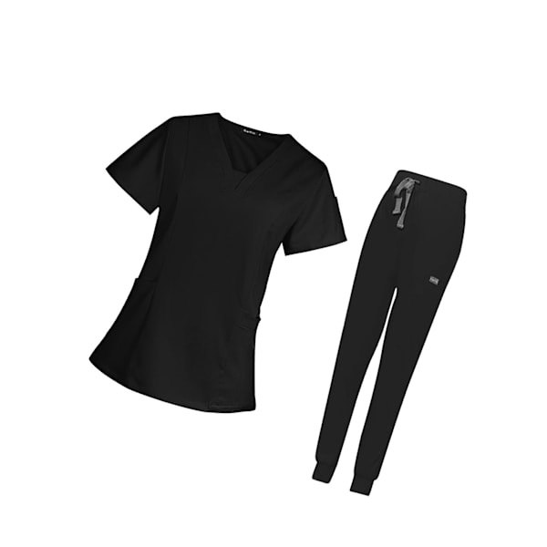 1/2 kvinnlig Scrub Set Nurse v-ringning Maskintvättbar kort Black L 1Set