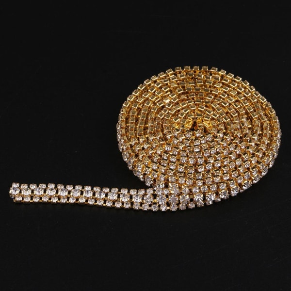 1/2/3 1 Yard Rhinestone Close Chain Trim för smycken hantverk Gold White Diamond 1Set