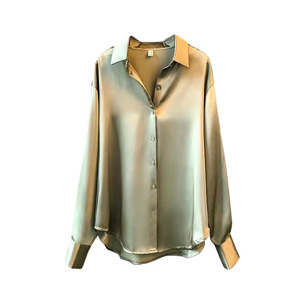 Kvinnor Button-up skjorta Arbetar Lapel Blus Kläder Kläder Green L