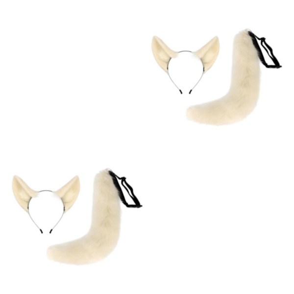 1/2/3/5 3st Furry Cat Ear Tail Läderchoker Halloween Lolita White Gold 2PCS