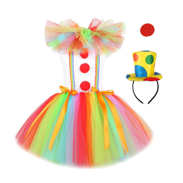 1/2/3 Barn Tjej Clown Kostym Mesh Tutu Klänning Outfits med topp Size L 1Set