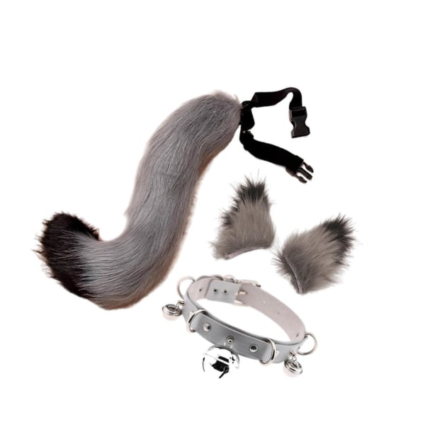 1/2/3/5 Faux Cat öron och svans Set Halloween Fancy Dress Cosplay Grey 5PCS