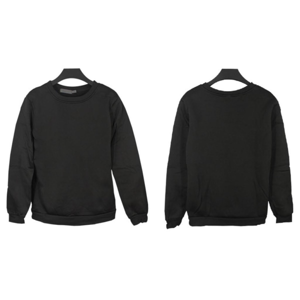 Herr Sweatshirt Plain Fleece Sweat Top Pullover Crew Neck För Black 3XL