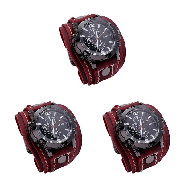 1/2/3 Snygg Herr Läderarmbandsur med brett band för Red 3PCS