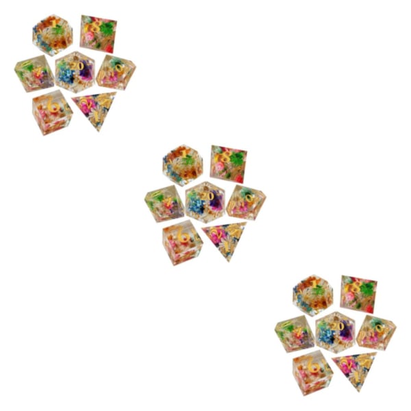 1/2/3/5 7x polyedriska tärningar Set Transparent Flower Graved Game 3Set