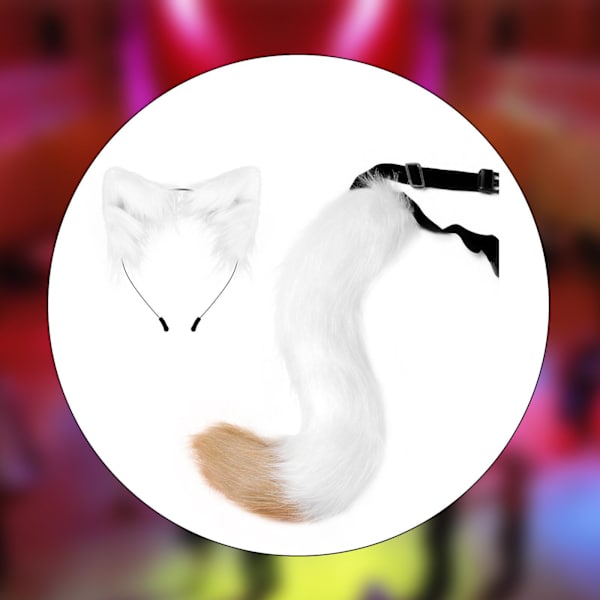 För Fox Ears and Tail Cat Ear Pannband Huvudbonader för festbal White 50cm