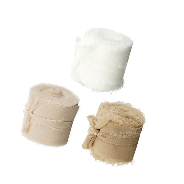 1/2/5 frans chiffong sidenliknande band för bröllopsbuketter White+Beige 1 Pc