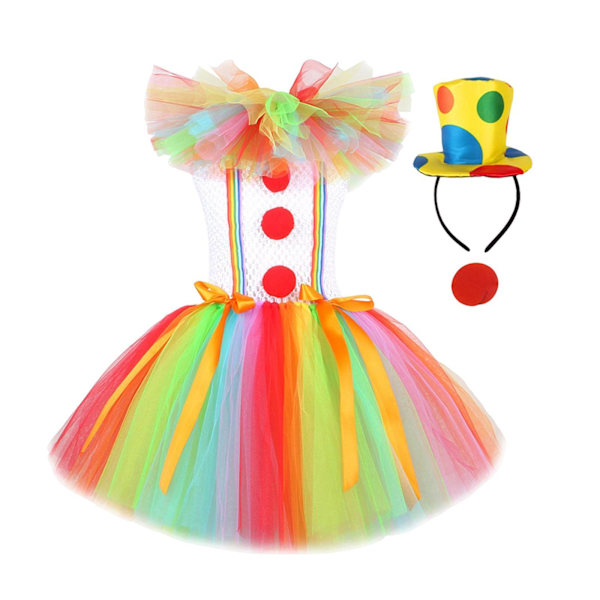 1/2/3 Barn Tjej Clown Kostym Mesh Tutu Klänning Outfits med topp Size L 1Set