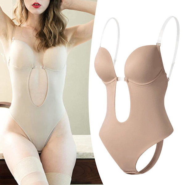 Kvinnor Backless Body Deep V Neck Body För Shaper för bröllop M