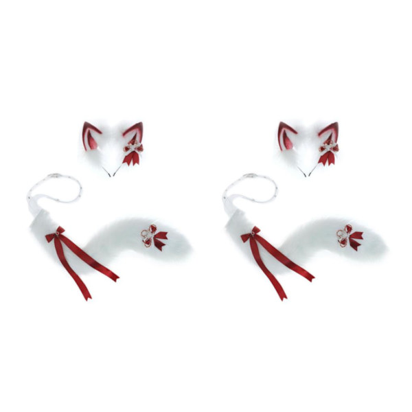 1/2/3/5 3st Furry Cat Ear Tail Läderchoker Halloween Lolita Wine Red White 2PCS