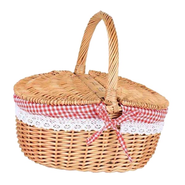 Handvävd flätad picknickkorg med tvättbart foder för bröd