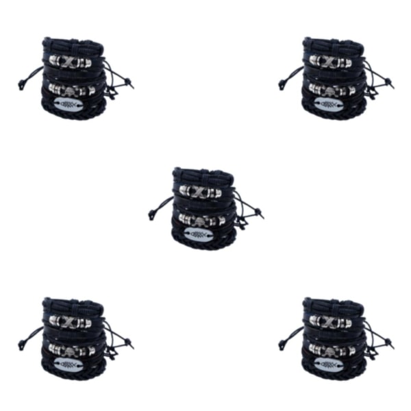1/2/5 6 delar Läderarmband Flätat Armband Herr Punk 5Set