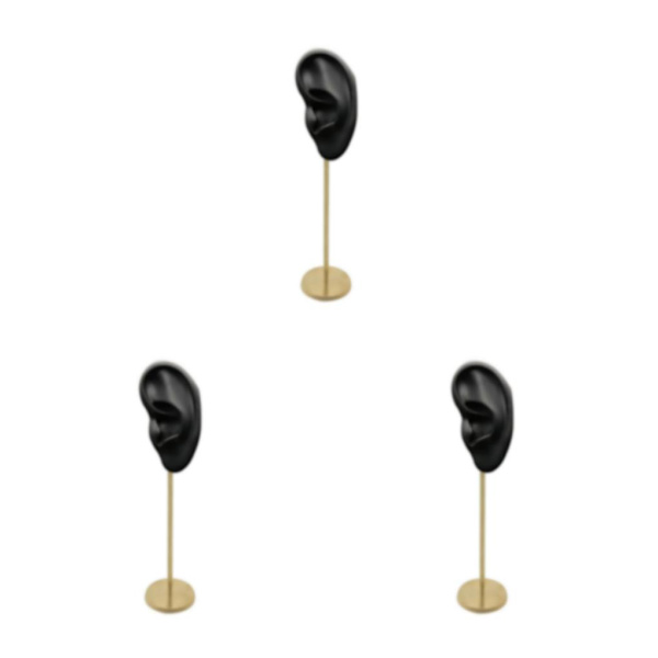 1/2/3 Örhänge Display Stand Human Ear Model Stud Holder Showcase Left Ear Black Height: 18cm 3Set