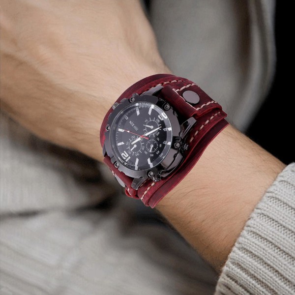 1/2/3 Snygg Herr Läderarmbandsur med brett band för Red 1 Pc