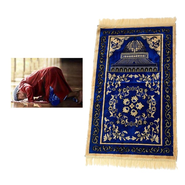 Muslimsk bönematta Eid Broderi Gobeläng Matta Halkfri matta Blue 110x70cm