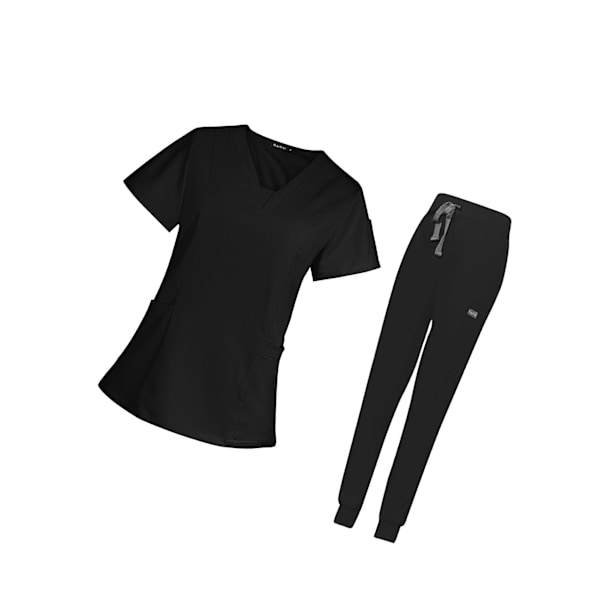 1/2 kvinnlig Scrub Set Nurse v-ringning Maskintvättbar kort Black M 1Set