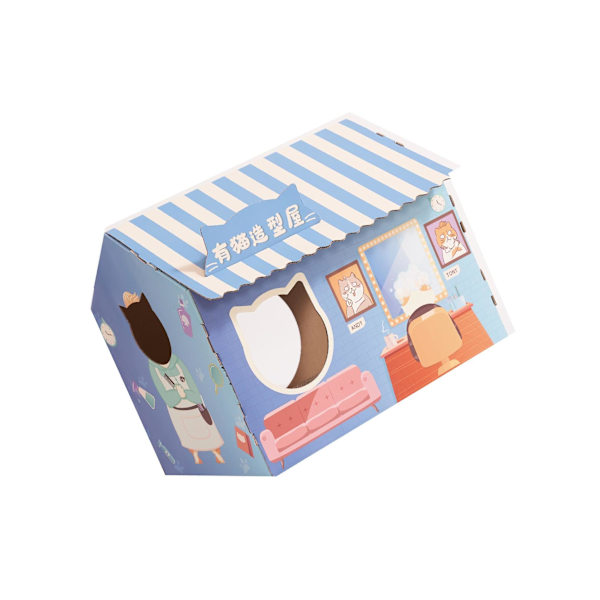 Cat House with Scratch Pad Slitstark wellpapp för Blue