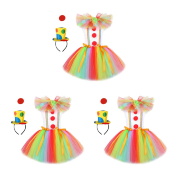 1/2/3 Barn Tjej Clown Kostym Mesh Tutu Klänning Outfits med topp Size XL 3Set