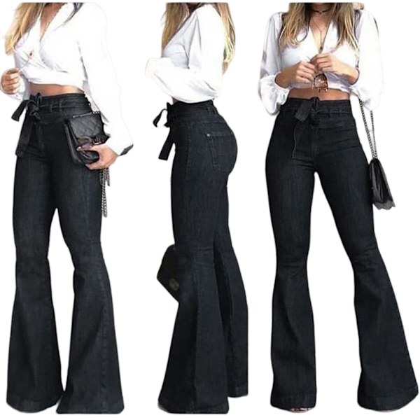 1/2/3 kvinnor vid ben jeans med hög midja byxor Höftlyftande Stretch Black L 1 Pc