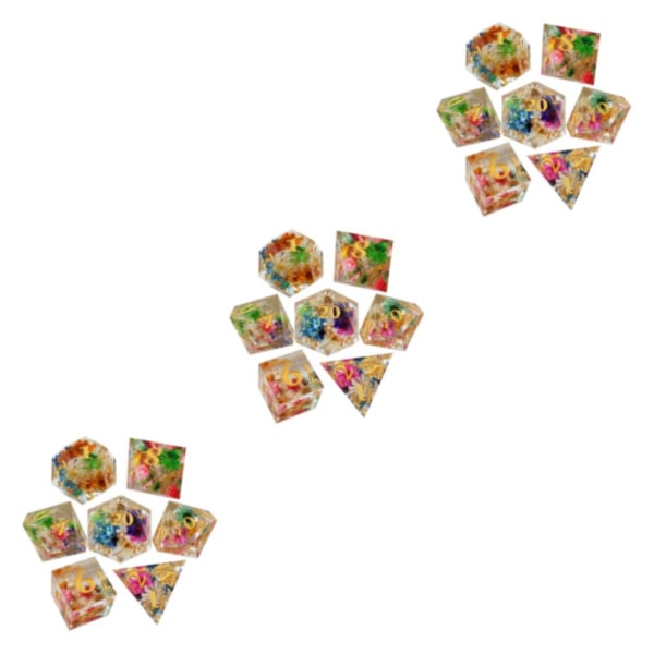 1/2/3/5 7x polyedriska tärningar Set Transparent Flower Graved Game 3Set