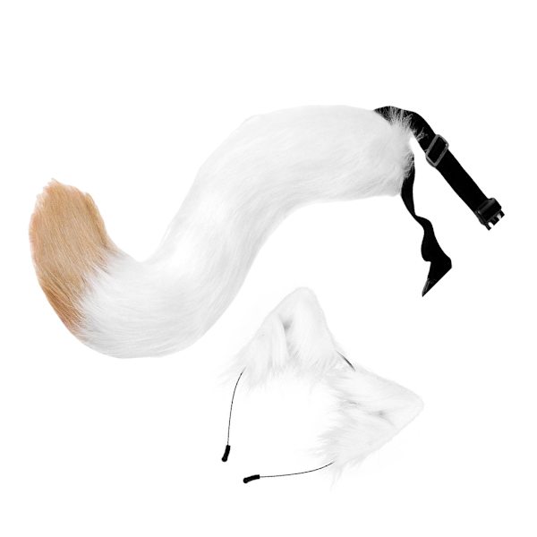 För Fox Ears and Tail Cat Ear Pannband Huvudbonader för festbal White 50cm