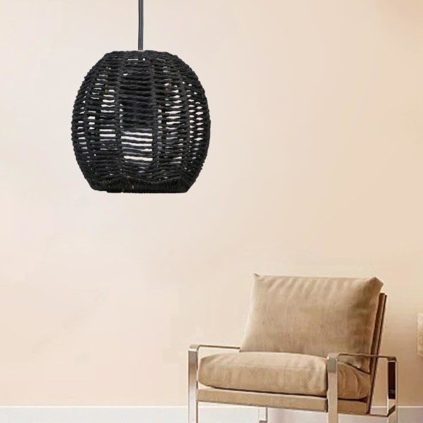 1/2/3/5 handvävd hängande lampskärm i retrostil för matsalen Round Black 1 Pc