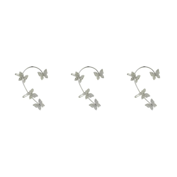 1/2/3/5 Clip Earring För Butterfly Ear Cuff Clip för Daily Silver Right 5.2cm 3Set