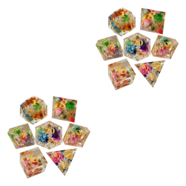 1/2/3/5 7x polyedriska tärningar Set Transparent Flower Graved Game 2Set