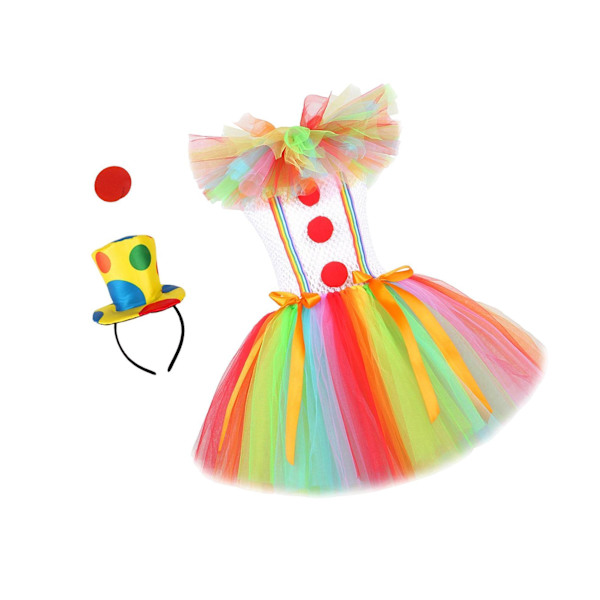 1/2/3 Barn Tjej Clown Kostym Mesh Tutu Klänning Outfits med topp Size XL 1Set