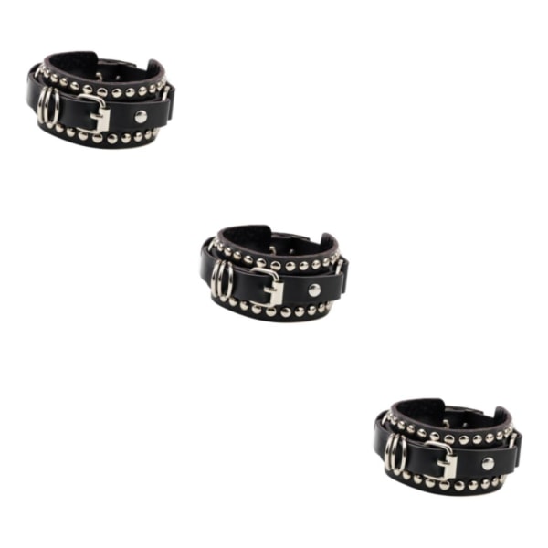 1/2/3/5 PU Läderarmband Justerbar Wrap Cuff Nit för Black 24.5 x 3.2cm 3Set