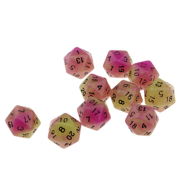 1/2/5 10 st självlysande flersidiga tärningar Noctilucent D20 set Purple+Green 10 Pcs 5Set
