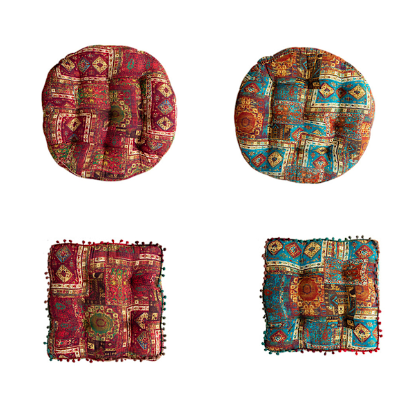 Boho-stil utomhus rund vändbar sittdyna – Square Red（40cm）