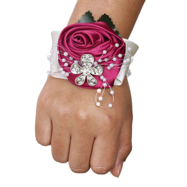 1/2/3/5 Tyg Elegant Handgjord Satin Rose Wrist Corsage För N27 purple red 5PCS