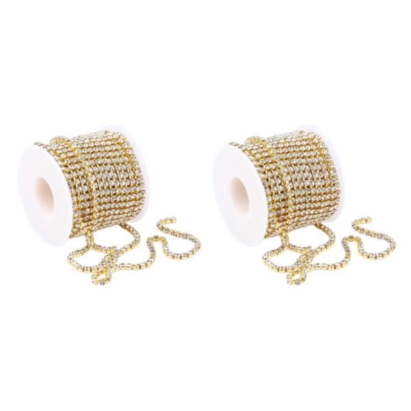 1/2 DIY Crystal 10 Yard Rhinestone Close Chain Clear Trim sömnad Golden 10m 2Set