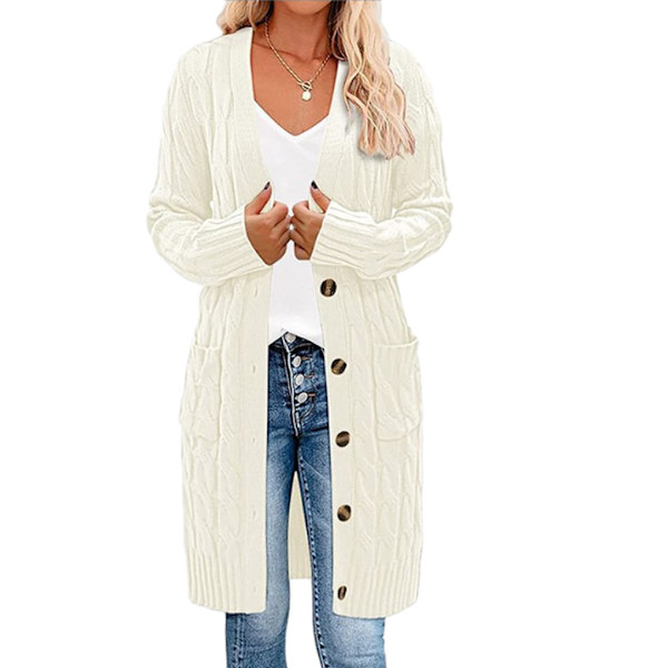 Polyester Klassisk och snygg lång kofta för damer Andas white M