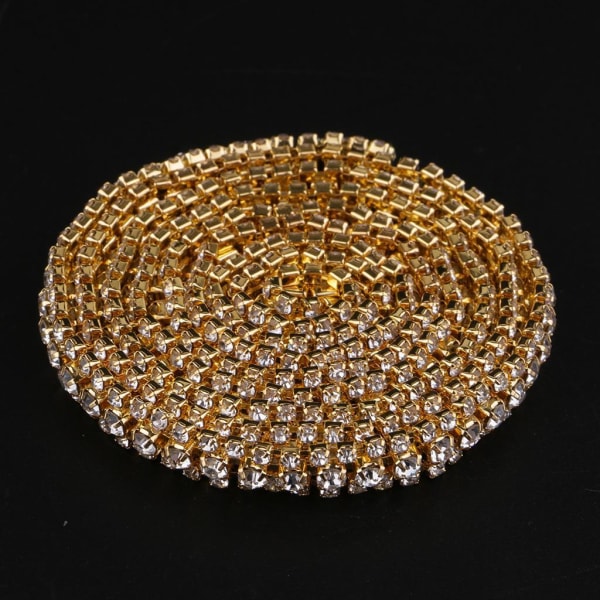 1/2/3 1 Yard Rhinestone Close Chain Trim för smycken hantverk Gold White Diamond 1Set