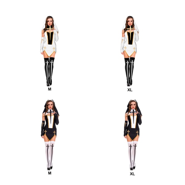 Kvinnor Halloween Nun Kostym Set Mjuk och Andas Polyester white M