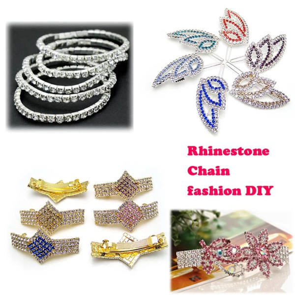1/2 DIY Crystal 10 Yard Rhinestone Close Chain Clear Trim sömnad Silver 10m 1Set