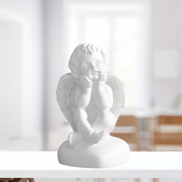 1/2 Resin White Angel Staty Desktop Decor Collection Window holding face 1Set