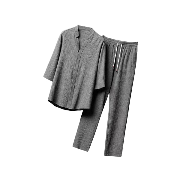 Sommardräkter för män Casual Lösbyxa 3/4-ärmad kostym Gray 4XL