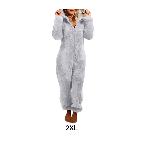 Dam S Dragkedja Fluffig Fleece Pyjamas Mjuk Och Mysig Casual Varm grey XXL