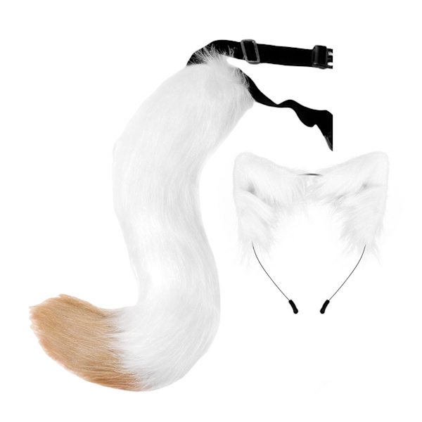 För Fox Ears and Tail Cat Ear Pannband Huvudbonader för festbal White 50cm