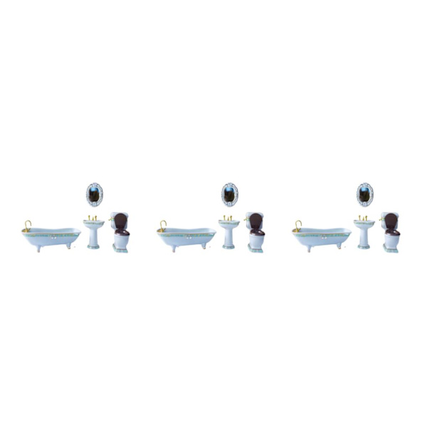 1/2/3/5 Miniatyr Badkar Toalett Handfat Spegel Set Keramik Robust type 3 3Set