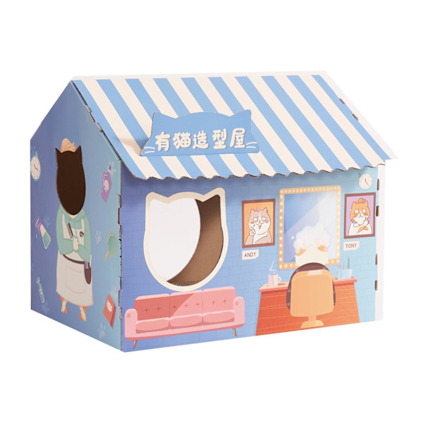 Cat House with Scratch Pad Slitstark wellpapp för Blue