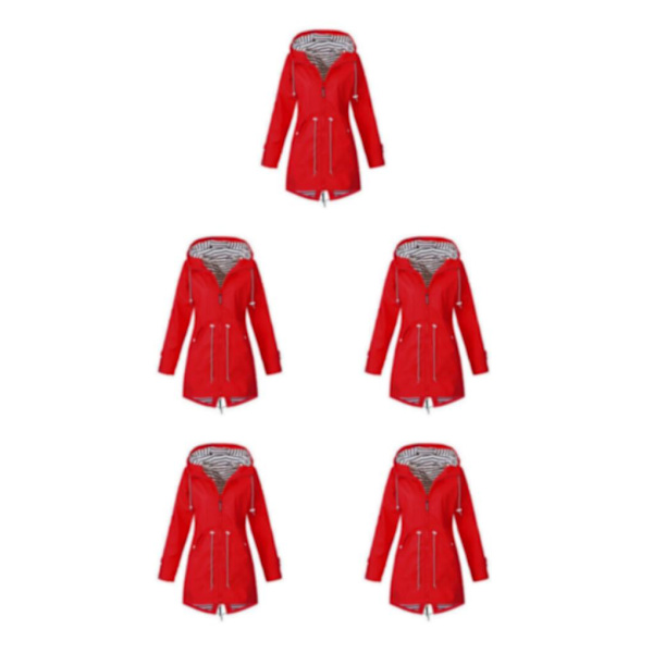 1/2/3/5 Hoodie Mjuk damjacka Vattentät regnkappa utomhus red S 5Set