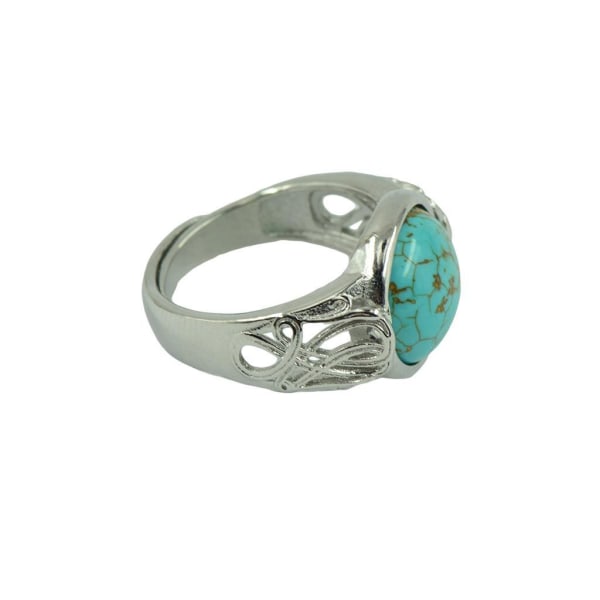 1/3/5 mode vintage justerbar ring naturlig turkos rund Silver 12mm 1Set