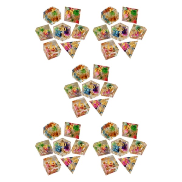 1/2/3/5 7x polyedriska tärningar Set Transparent Flower Graved Game 5Set