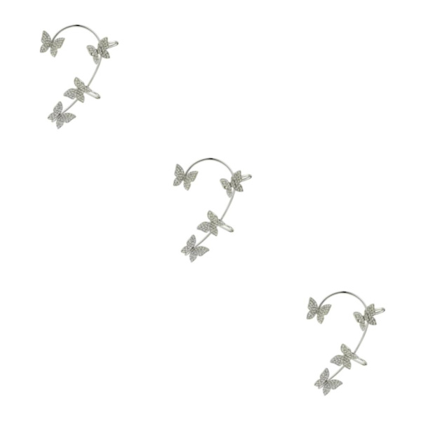 1/2/3/5 Clip Earring För Butterfly Ear Cuff Clip för Daily Silver Left 5.2cm 3Set