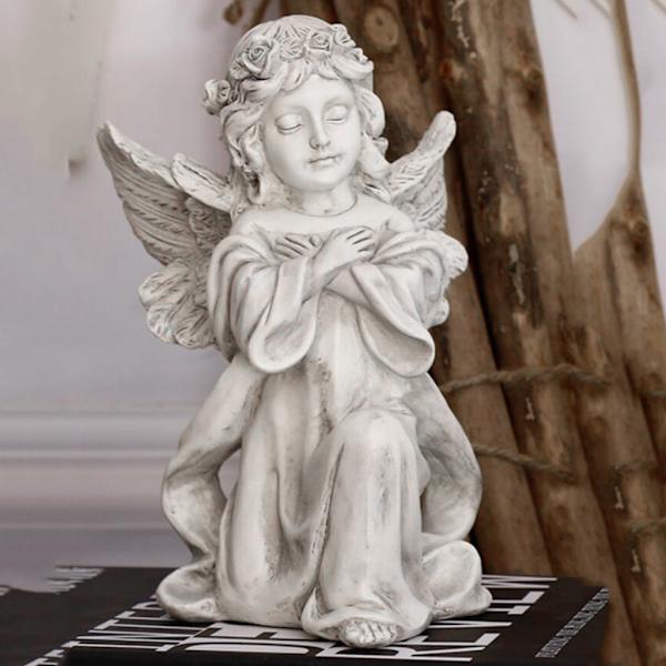 1/2 Resin White Angel Staty Desktop Decor Collection Window prayer hold hands 1Set